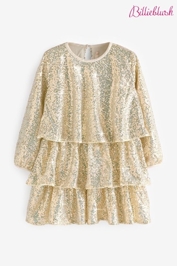 Billieblush Gold Sequin Party Occasion Tiered Dress (E65653) | £99