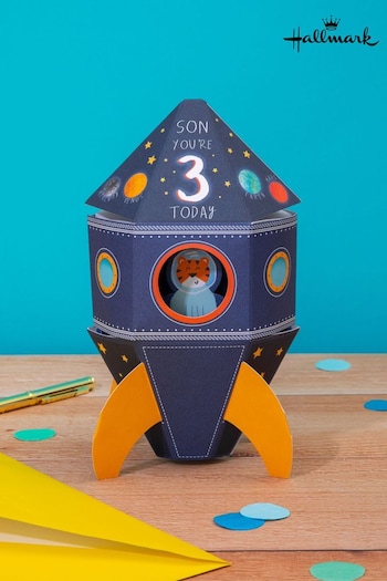 Hallmark Blue 3rd Birthday Card for Son 3D Pop-Up Rocket (E65815) | £4