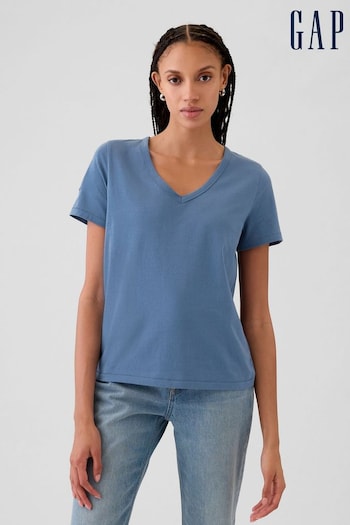 Gap Blue Organic Cotton Vintage V Neck Short Sleeve T-Shirt (E66086) | £18