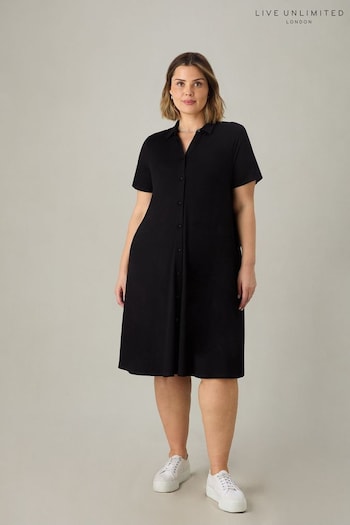 Live Unlimited Black Curve Jersey Shirt Wool Dress (E66173) | £55