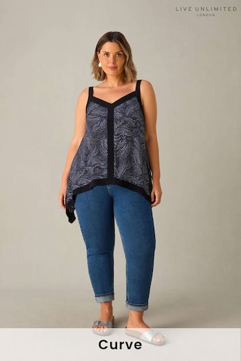 Live Unlimited Curve Blue Abstract Spot Colourblock Hanky Hem Top (E66191) | £49