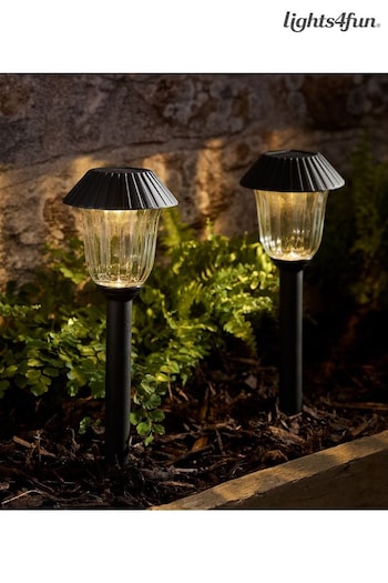 Lights4fun Black and Clear Set of 2 Solar Stake Lights (E66232) | £15