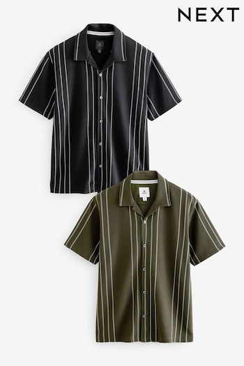 Black/Green Textured Jersey Short Sleeve Shirts 2 Pack (E66304) | £56