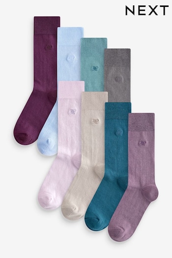 Purple/Blue 8 Pack Embroidered Lasting Fresh Socks (E66350) | £0