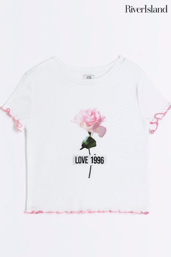 River Island White Girls Rose Print T-Shirt (E66402) | £0