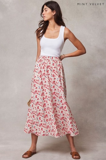 Mint Velvet Red Floral Print Maxi Skirt (E66753) | £89