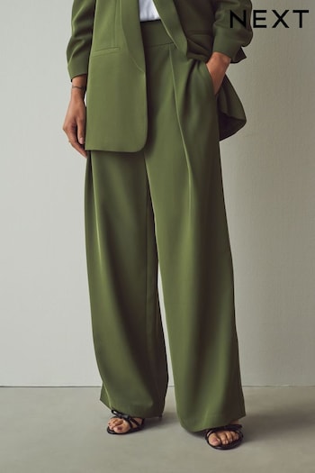 Khaki Green Elastic Back Wide Leg Trousers (E66980) | £38