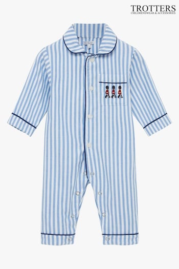 Trotters London Little Blue Stripe Felix 100% Cotton Sleepesuit (E66988) | £50