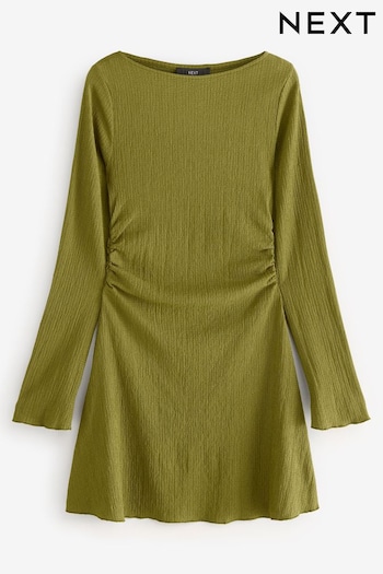 Olive Green Long Sleeves Ruched Mini Dress (E67033) | £28