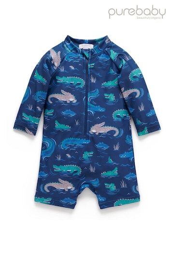 Purebaby Blue Printed L/S Sunsuit (E67884) | £28