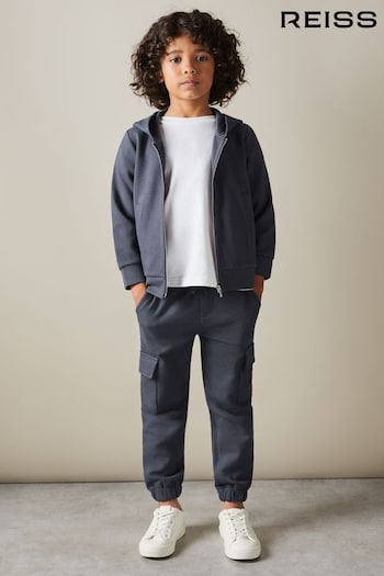 Reiss Steel Blue Vark 3-9 yrs Cotton Blend Textured Zip-Front Hoodie (E68020) | £38