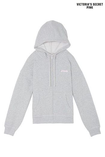 Victoria's Secret PINK Medium Heather Grey Zip Up Fleece Hoodie (E68255) | £45