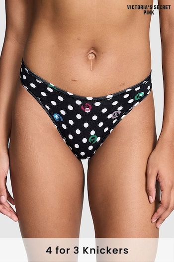 Victoria's Secret PINK Pure Black Dot Print Thong Cotton Cheeky Knickers (E68285) | £9