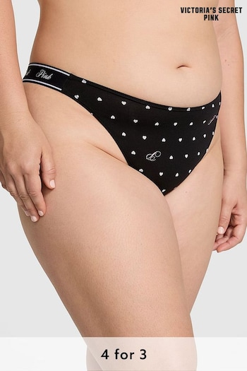 Victoria's Secret PINK Pure Black Heart Print Thong Cotton Logo Knickers (E68305) | £9