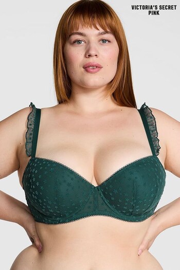 Victoria's Secret PINK Deep Forest Green Balcony Star Chaser Lace Bra (E68641) | £35