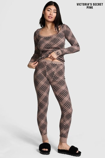 Victoria's Secret PINK Iced Coffee Brown Thermal Long Pyjama Set (E68892) | £49