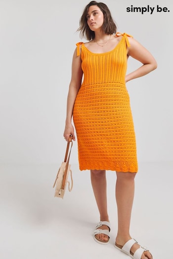 Simply Be Orange Crochet Tie Shoulder Dress (E69302) | £32
