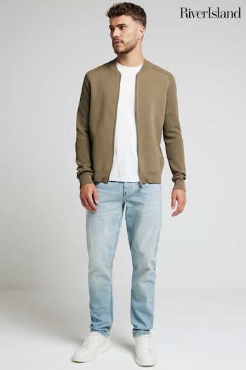 River Island Green Long Sleeve Knitted Bomber Jacket (E69664) | £40