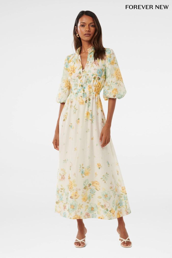 Buy Women s 12 White Forever New Midi Linen Floral Dresses Online Rs01Shops