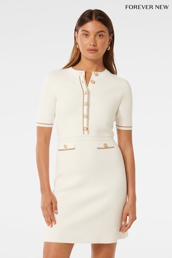 Forever New White Belle Crepe Knit Dress (E69674) | £95