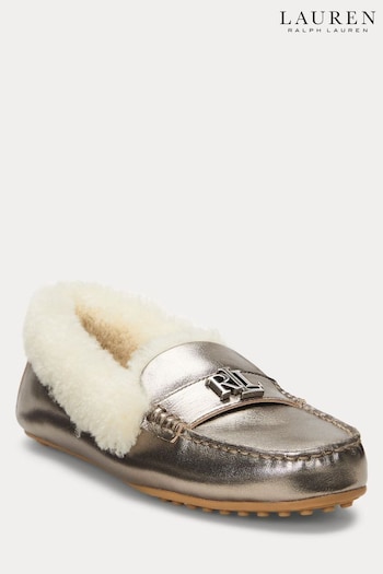 Lauren Ralph Lauren Silver Fur Slipper Shoes (E69780) | £189