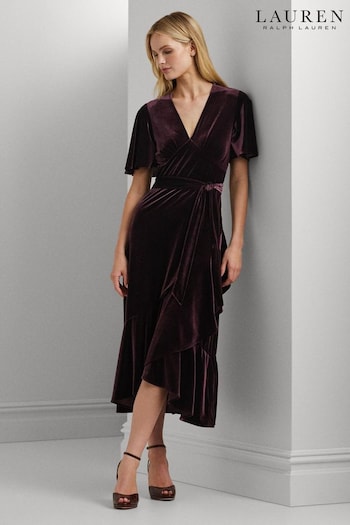 Lauren Ralph Lauren Belted Velvet Flutter-Sleeve Dress (E69840) | £259