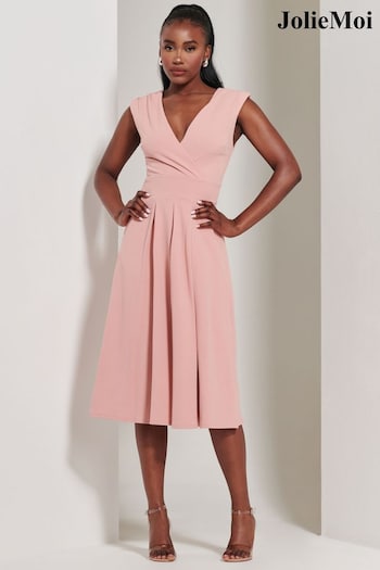 Jolie Moi Pink Yuina Scuba Pleated Flare Midi Dress (E70023) | £75