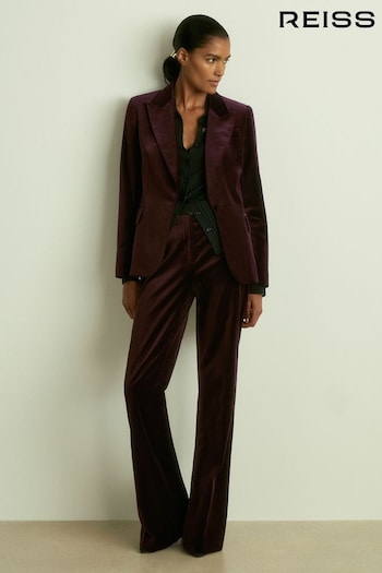 Reiss Burgundy Yasmin Petite Cotton Velvet Blazer (E70189) | £278