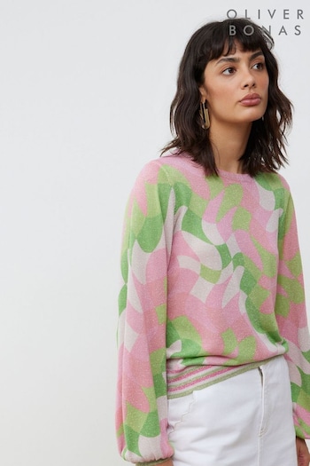 Oliver Bonas Pink Geometric Sparkle Knitted Jumper (E70274) | £60