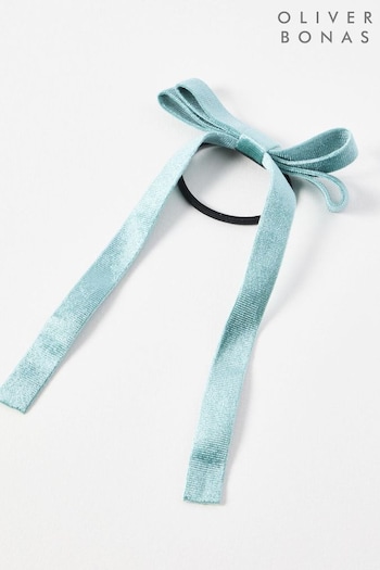 Oliver Bonas Blue Stefanie Velvet Bow Elastic Hairband (E70275) | £16