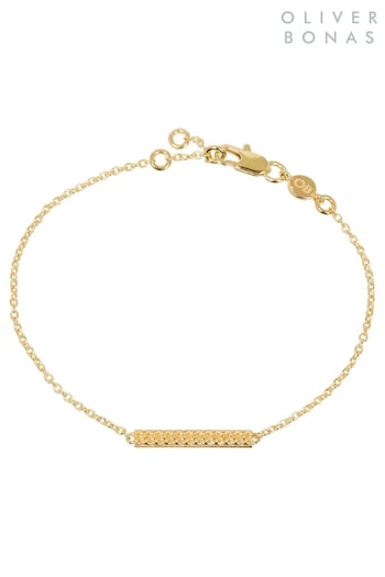 Oliver Bonas Black Maeve Engraved Bar Chain Bracelet (E70276) | £42