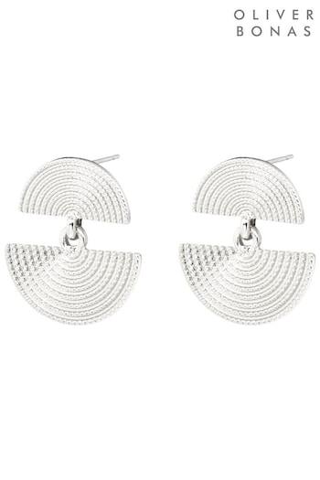 Oliver Bonas Silver Tone Marie Mini Semi Circle Tiered Silver Drop Earrings (E70318) | £16