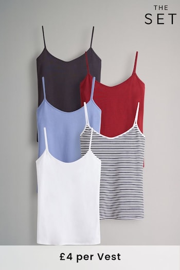 The Set Black/White/Red/Blue/Stripe 5 Pack Thin Strap Vest Tops (E70440) | £20