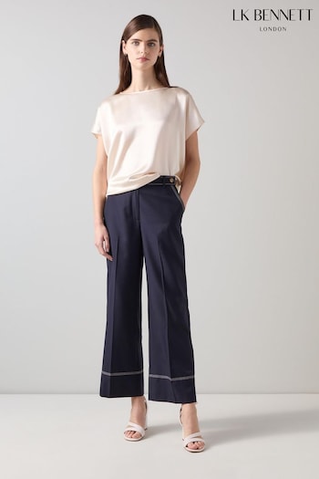 LK Bennett Navy & Cream Sophia Spring Crop Trousers (E70820) | £199