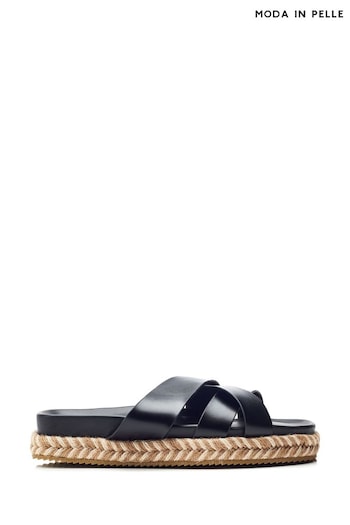 Moda in Pelle Morornie Cross-Over Woven Low Flatform Black sandals minimalist (E70907) | £79