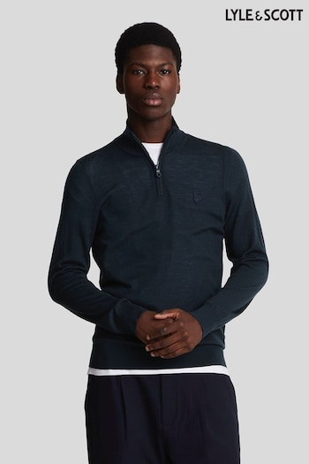 Lyle & Scott Blue Tonal Eagle Merino Quarter Zip Jumper (E70933) | £110