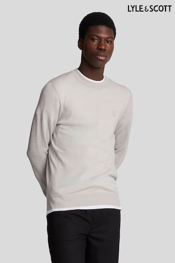 Lyle & Scott Cream Tonal Eagle Merino Crew Neck Jumper (E70952) | £90