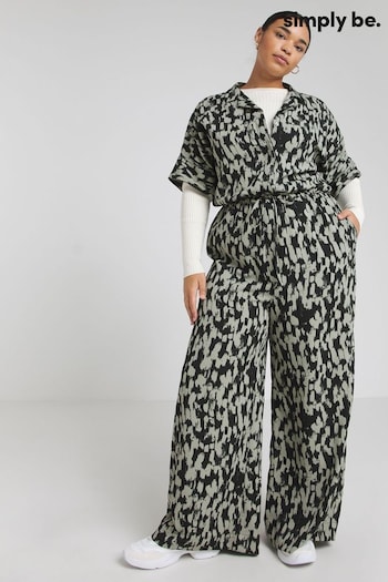 Simply Be Green Print Button Thru Jumpsuit (E71174) | £29