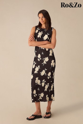 Ro&Zo Floral Plisse Tube Black Dress (E71349) | £79