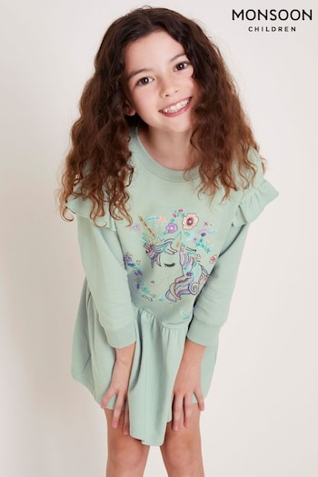 Monsoon Green 100% Cotton Unicorn Sweater Dress (E71437) | £30 - £35