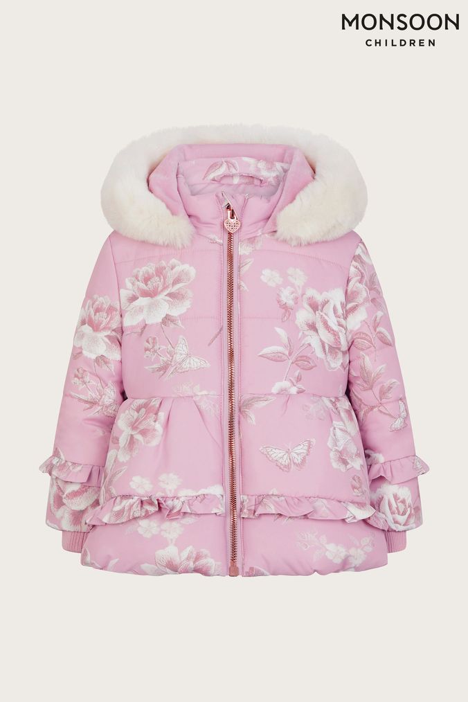 Monsoon girls pink coat clearance