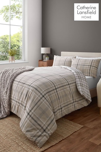 Catherine Lansfield Natural Kelso Check Easy Care Duvet Cover and Pillowcase Set (E71977) | £16 - £25
