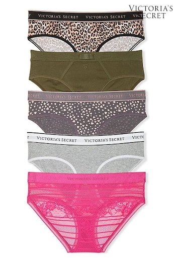 Victoria's Secret Brown/Green/Grey/Pink Hipster Logo 5 Pack Knickers (E71990) | £27