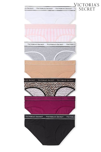 Victoria's Secret White/Pink/Grey/Nude/Leopard/Red/Black Hipster Logo 7 Pack Knickers (E72007) | £35