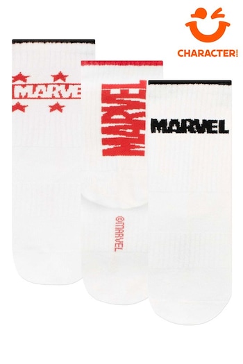 Character White Marvel Logo Socks 3 Pack (E72580) | £15