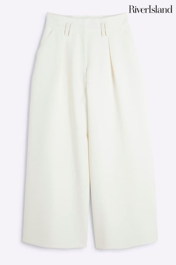 River Island Cream Petite Tailored Wide Leg Trousers (E72873) | £45