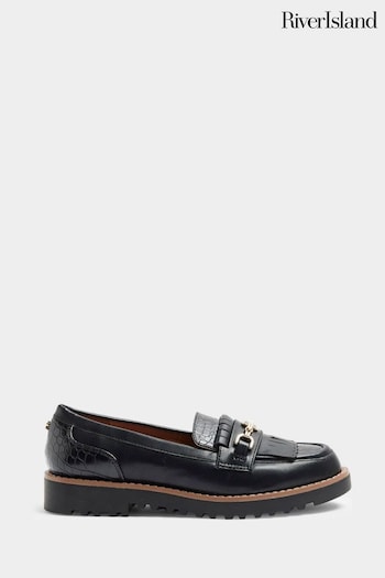 River Island Black Wide Fit Fringed Snaffle Loafers (E73018) | £38