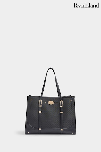 River Island Black Jacquard Buckle Square Shopper Bag (E73061) | £42