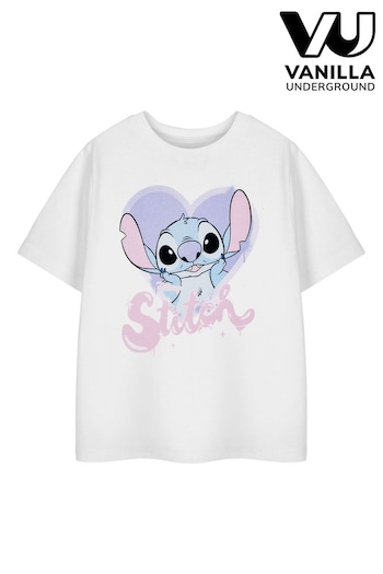 Vanilla Underground White Girls Stitch Disney Licensed T-Shirt (E73364) | £14