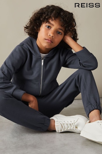 Reiss Steel Blue Vark 9-13 yrs Cotton Blend Textured Zip-Front Hoodie (E73421) | £42